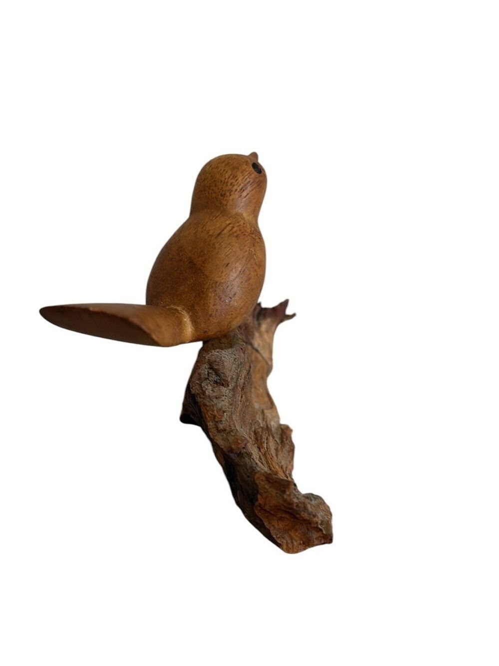 Wooden Bird Sculpture Hand Carved on Driftwood Natural Brown - Picture 4 of 6